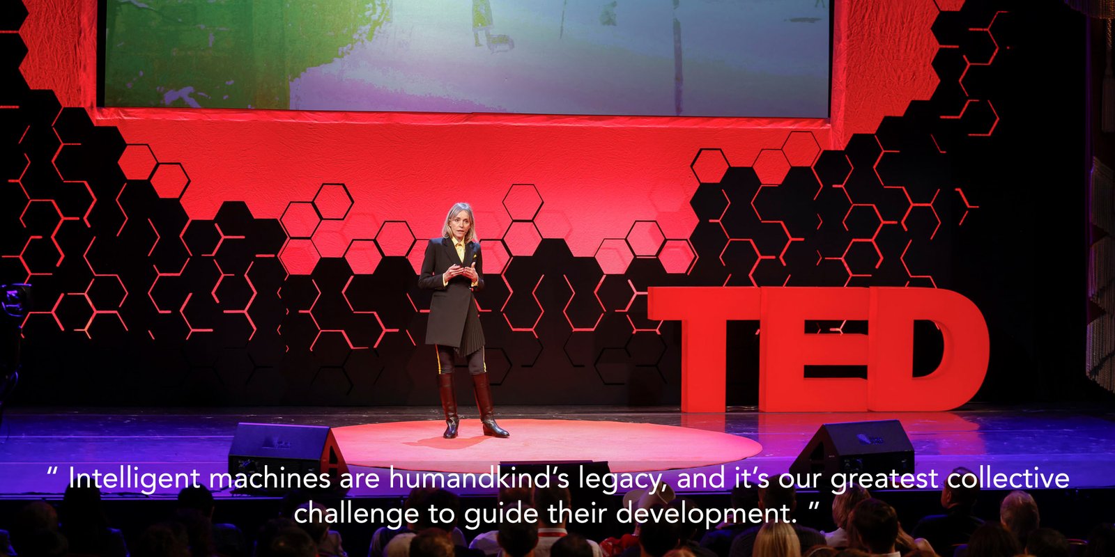 Agnieszka speaking at the first TED AI conference in San Francisco, in 2023